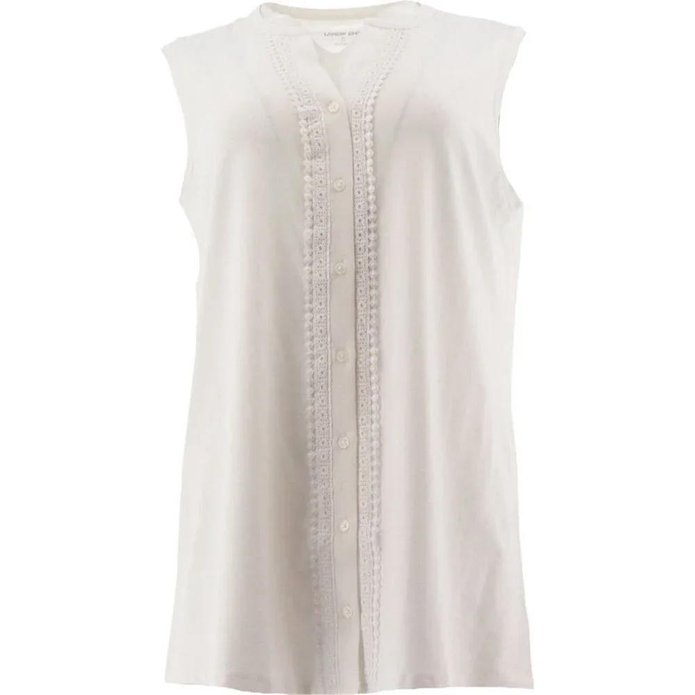 NWT LANDS' END WOMEN'S COTTON-MODAL LACE TRIM SLEEVELESS TOP WHITE XS & SMALL - Picture 1 of 12
